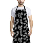Black And White Monstera Pattern Print Bib Apron With Pocket