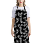 Black And White Monstera Pattern Print Bib Apron With Pocket