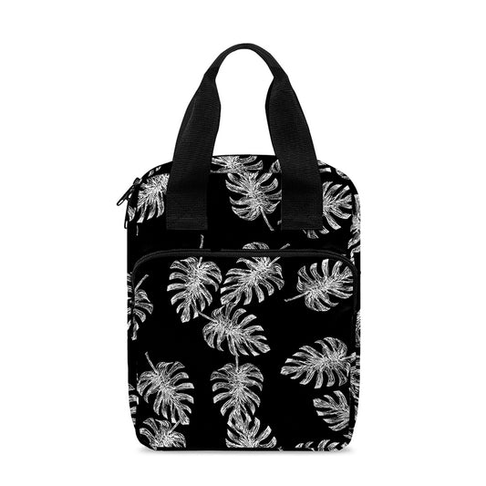 Black And White Monstera Pattern Print Bible Tote Bag