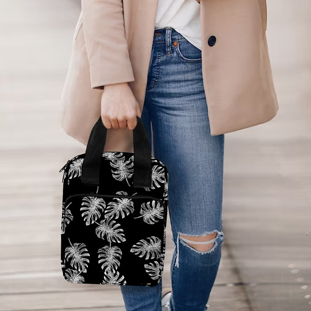 Black And White Monstera Pattern Print Bible Tote Bag