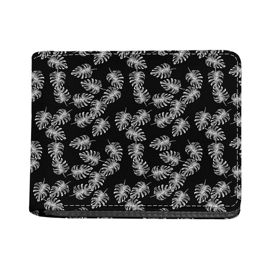 Black And White Monstera Pattern Print Bifold Wallet