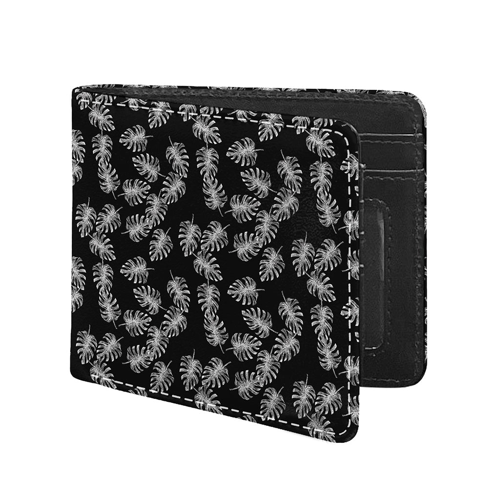 Black And White Monstera Pattern Print Bifold Wallet