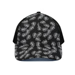 Black And White Monstera Pattern Print Black Mesh Trucker Cap