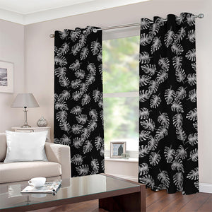 Black And White Monstera Pattern Print Blackout Grommet Curtains