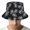 Black And White Monstera Pattern Print Bucket Hat