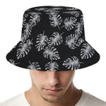 Black And White Monstera Pattern Print Bucket Hat