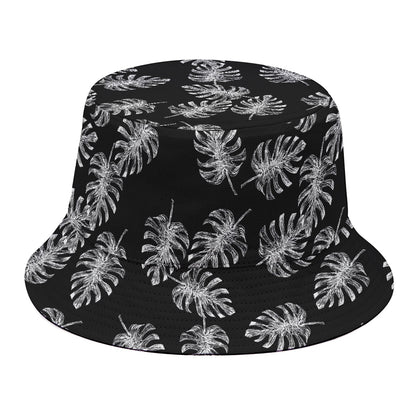 Black And White Monstera Pattern Print Bucket Hat