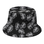 Black And White Monstera Pattern Print Bucket Hat