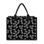 Black And White Monstera Pattern Print Canvas Tote Bag