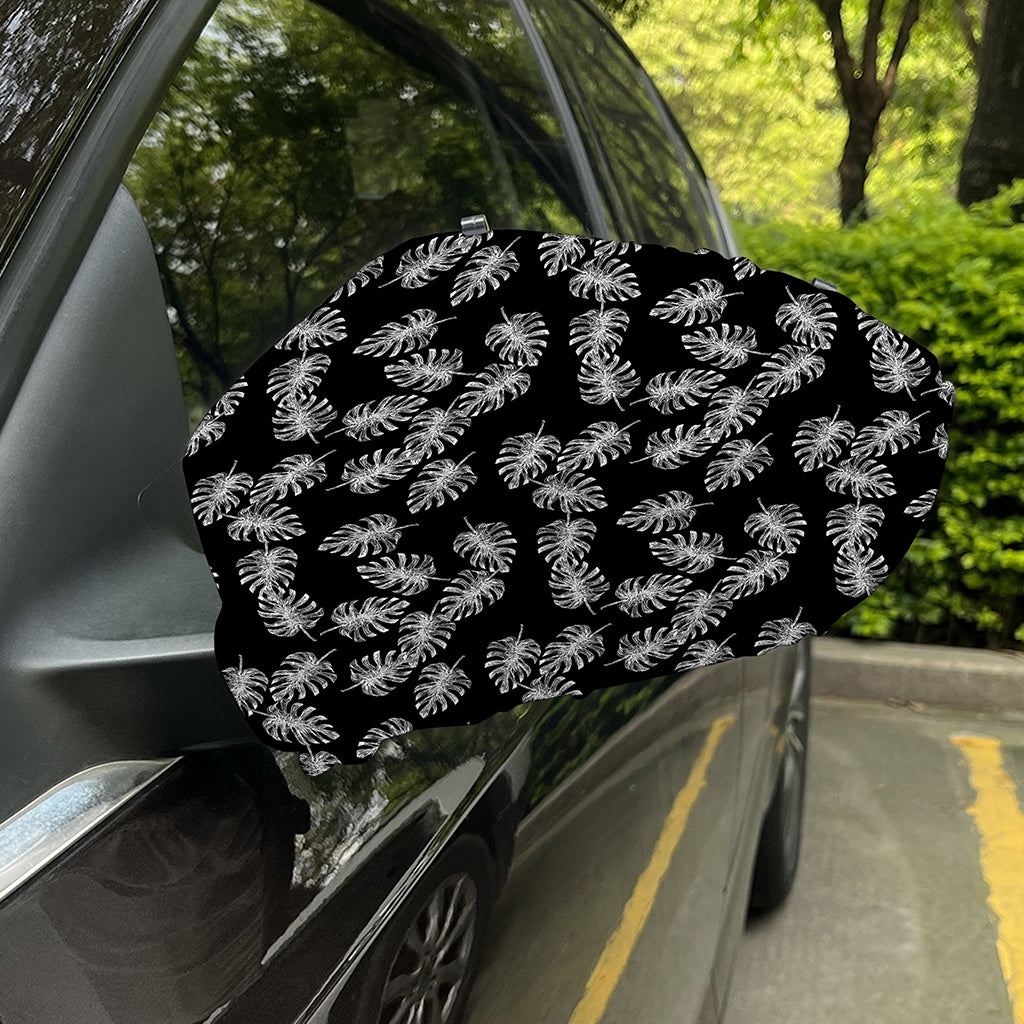 Black And White Monstera Pattern Print Car Side Mirror Covers