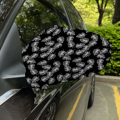 Black And White Monstera Pattern Print Car Side Mirror Covers