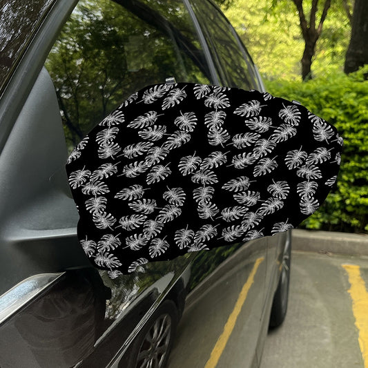Black And White Monstera Pattern Print Car Side Mirror Covers