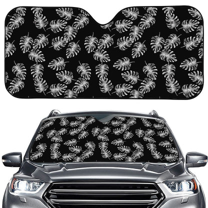 Black And White Monstera Pattern Print Car Windshield Sun Shade