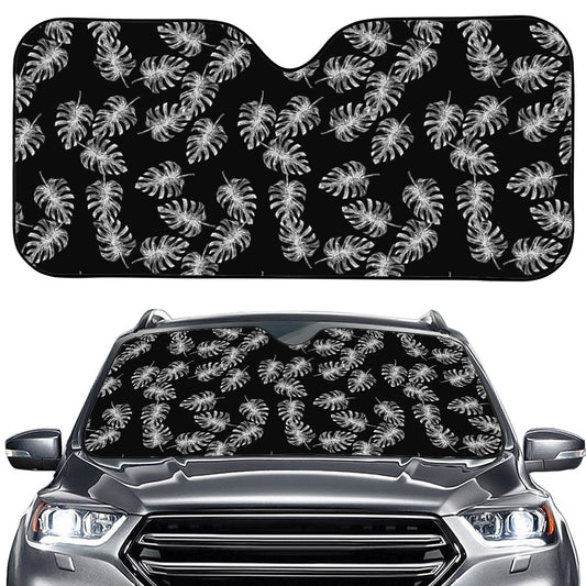 Black And White Monstera Pattern Print Car Windshield Sun Shade