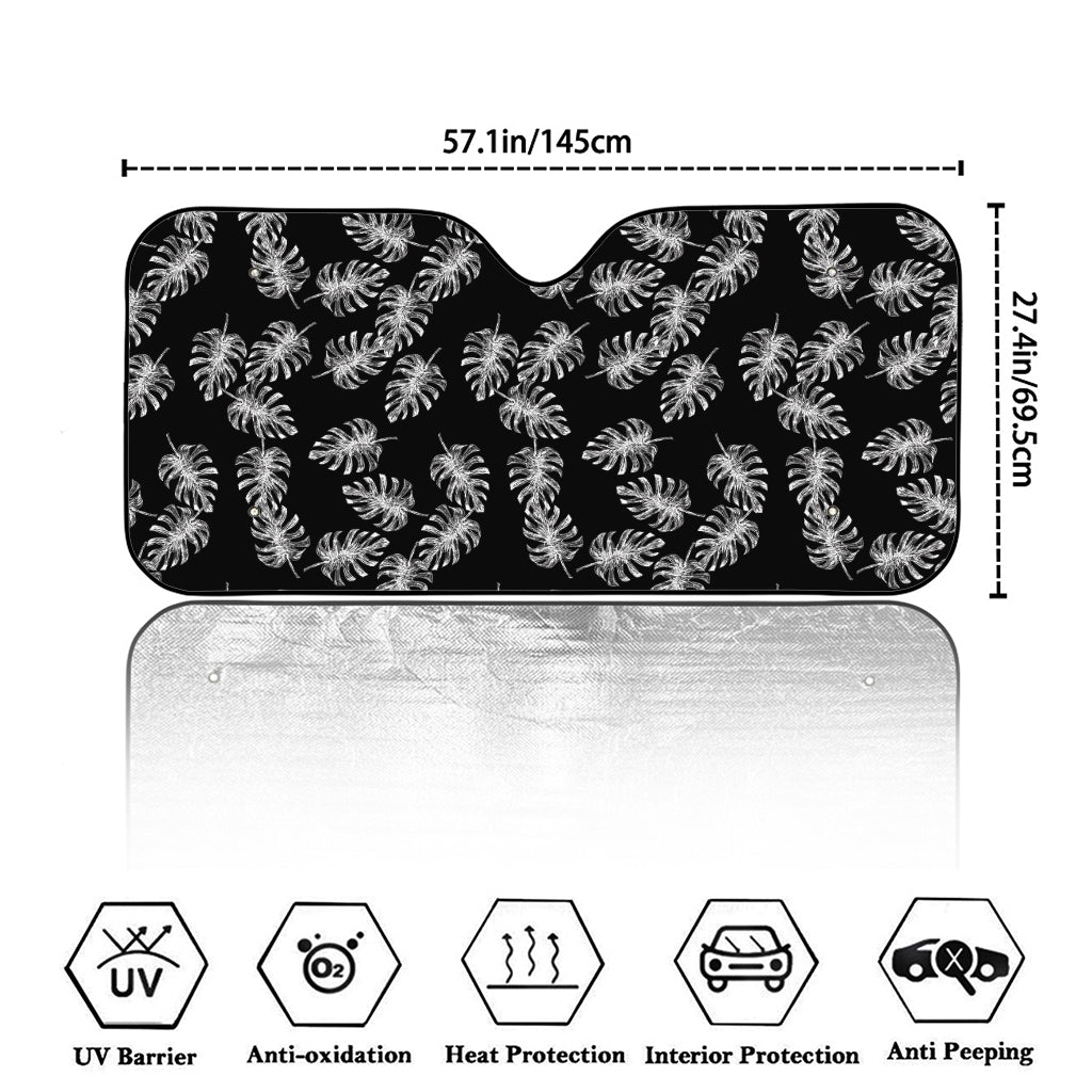 Black And White Monstera Pattern Print Car Windshield Sun Shade