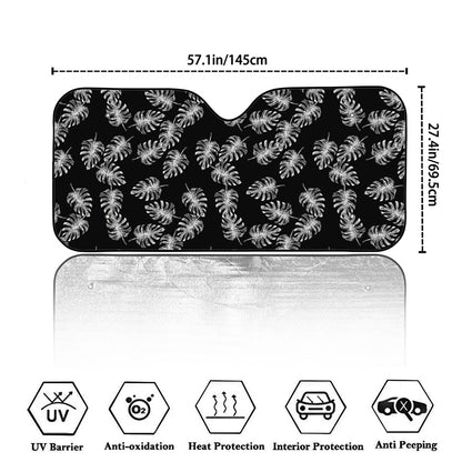 Black And White Monstera Pattern Print Car Windshield Sun Shade
