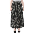 Black And White Monstera Pattern Print Chiffon Maxi Skirt
