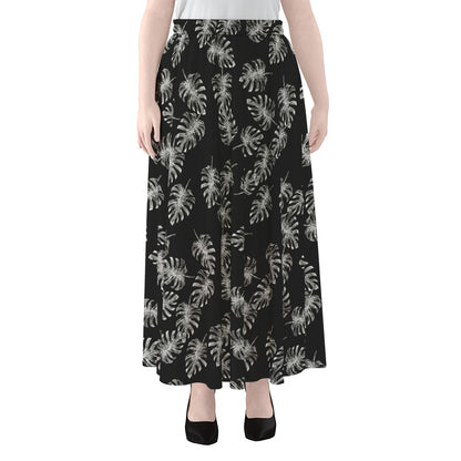 Black And White Monstera Pattern Print Chiffon Maxi Skirt