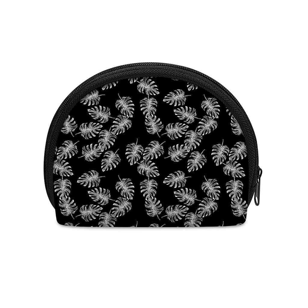 Black And White Monstera Pattern Print Coin Purse