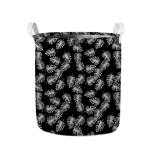 Black And White Monstera Pattern Print Collapsible Laundry Basket