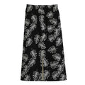 Black And White Monstera Pattern Print Cotton Front Slit Maxi Skirt