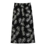Black And White Monstera Pattern Print Cotton Front Slit Maxi Skirt