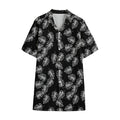 Black And White Monstera Pattern Print Cotton Hawaiian Shirt