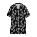 Black And White Monstera Pattern Print Cotton Hawaiian Shirt