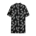 Black And White Monstera Pattern Print Cotton Hawaiian Shirt
