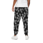 Black And White Monstera Pattern Print Cotton Pants