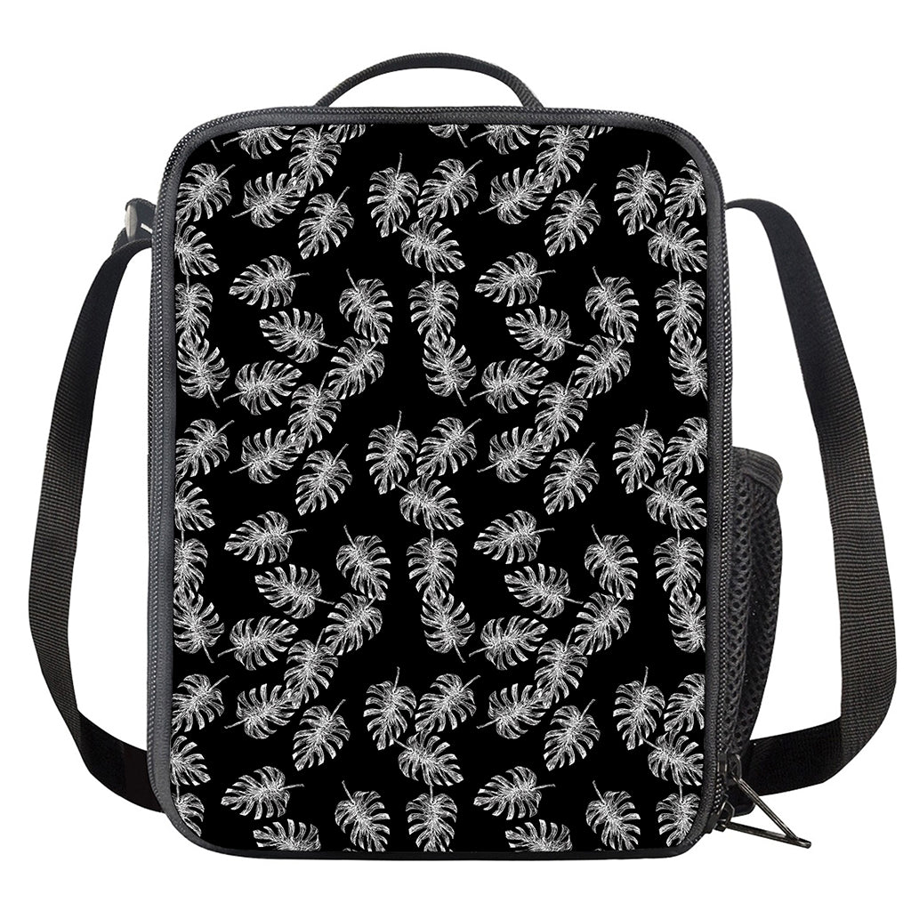 Black And White Monstera Pattern Print Crossbody Lunch Bag