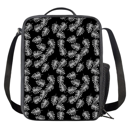 Black And White Monstera Pattern Print Crossbody Lunch Bag