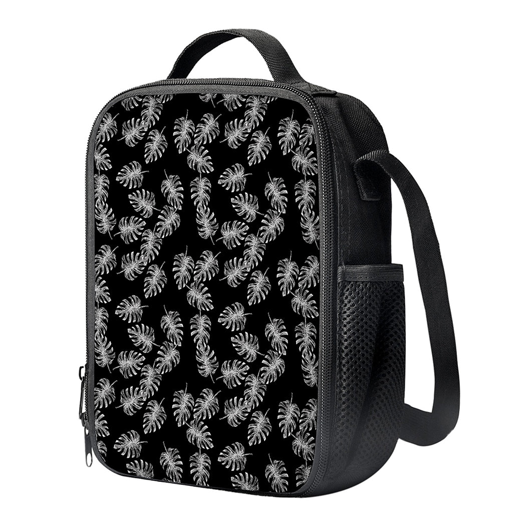 Black And White Monstera Pattern Print Crossbody Lunch Bag