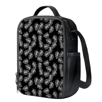 Black And White Monstera Pattern Print Crossbody Lunch Bag