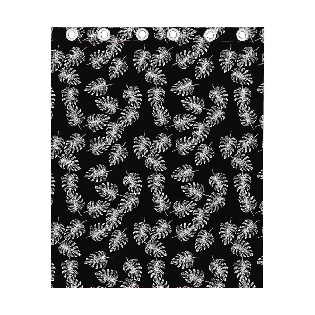 Black And White Monstera Pattern Print Curtain