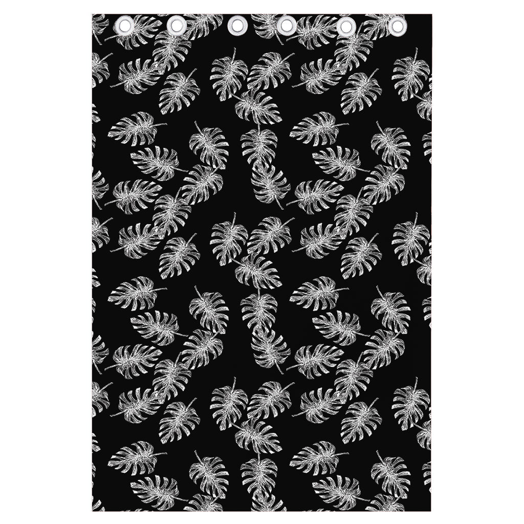 Black And White Monstera Pattern Print Curtain