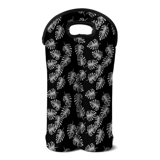Black And White Monstera Pattern Print Double Neoprene Wine Tote