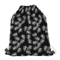 Black And White Monstera Pattern Print Drawstring Bag