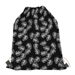 Black And White Monstera Pattern Print Drawstring Bag