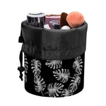 Black And White Monstera Pattern Print Drawstring Makeup Bag