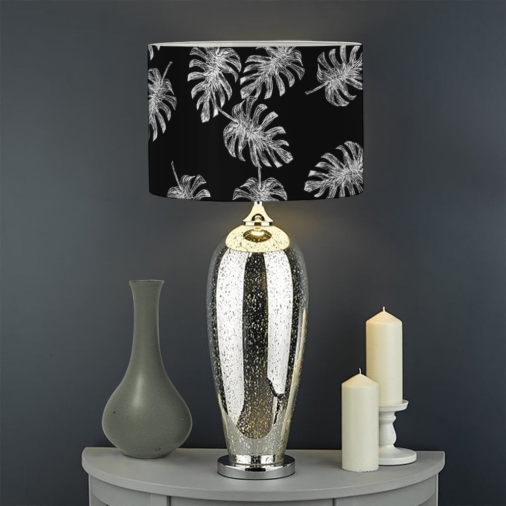 Black And White Monstera Pattern Print Drum Lamp Shade