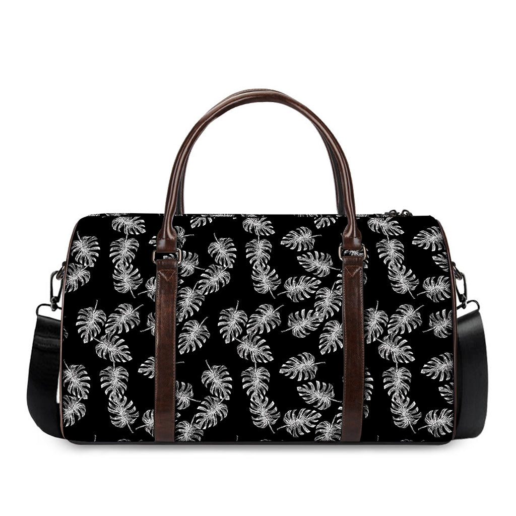 Black And White Monstera Pattern Print Duffle Bag