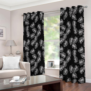 Black And White Monstera Pattern Print Extra Wide Grommet Curtains