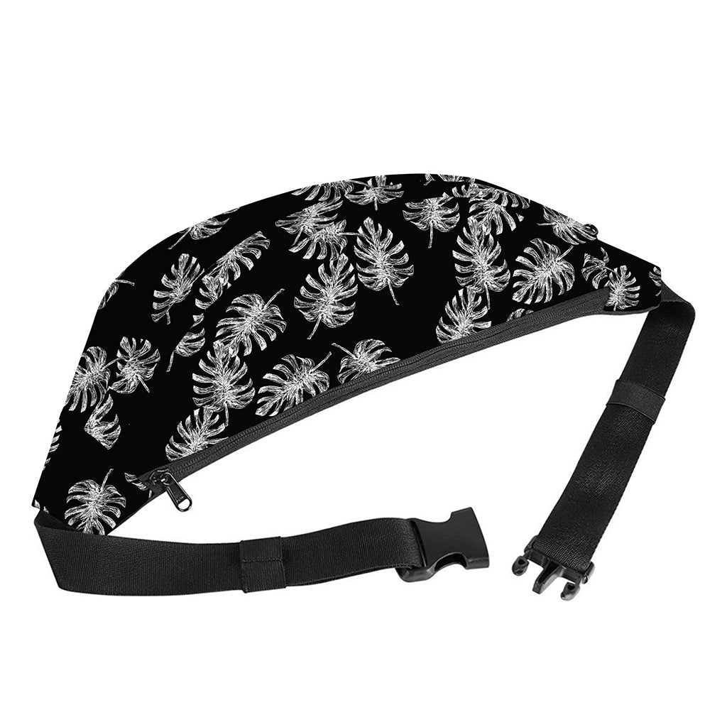 Black And White Monstera Pattern Print Fanny Pack