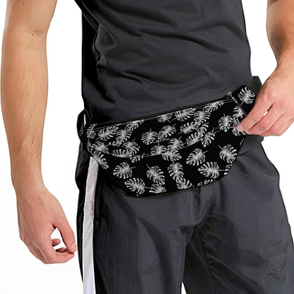 Black And White Monstera Pattern Print Fanny Pack