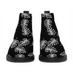 Black And White Monstera Pattern Print Flat Ankle Boots