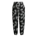 Black And White Monstera Pattern Print Fleece Lined Knit Pants
