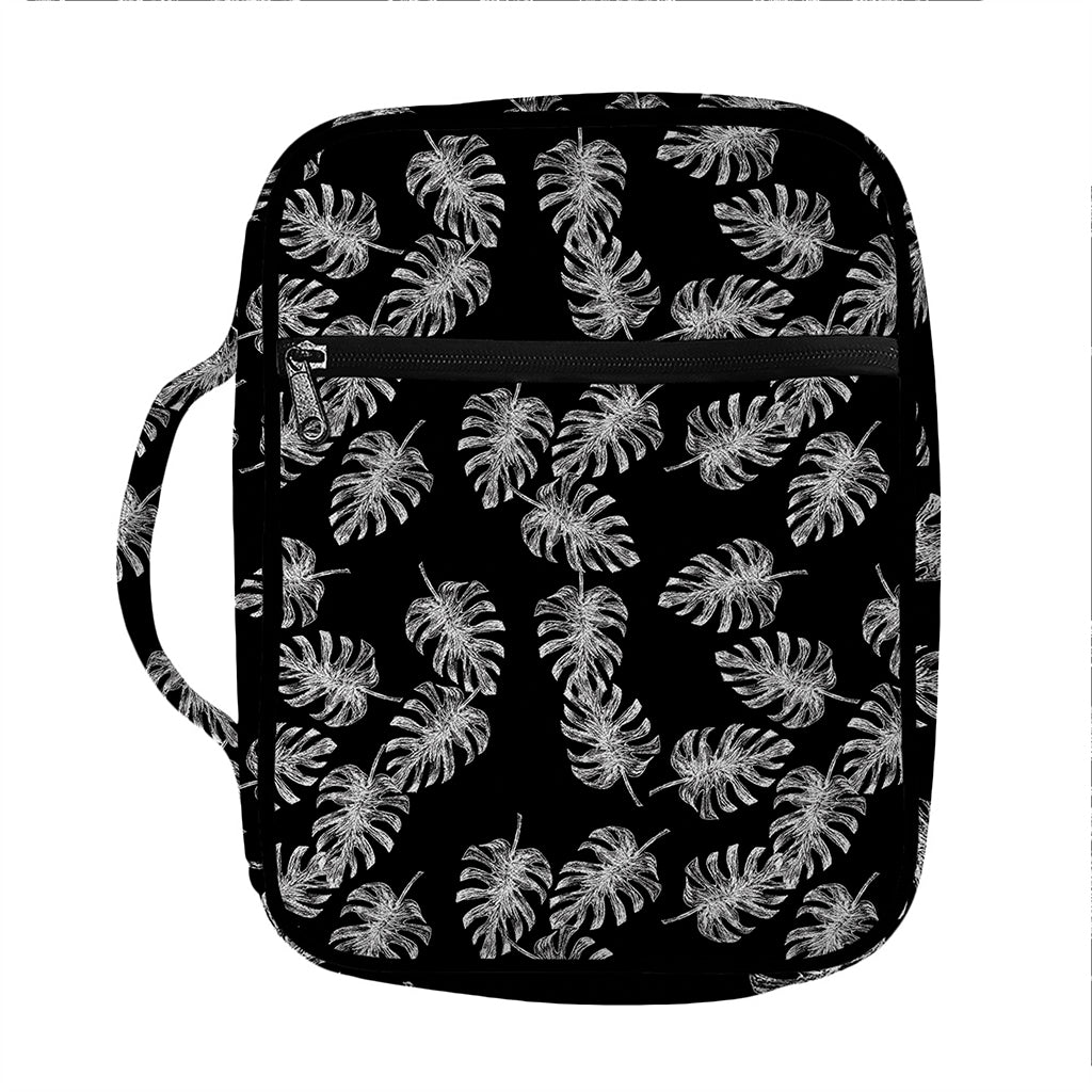 Black And White Monstera Pattern Print Front Pocket Bible Bag