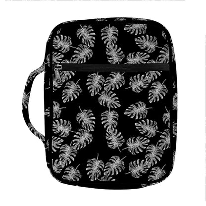 Black And White Monstera Pattern Print Front Pocket Bible Bag