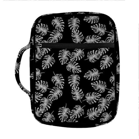 Black And White Monstera Pattern Print Front Pocket Bible Bag